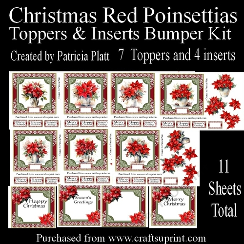 Christmas Red Poinsettias Toppers and Inserts Bumper Kit