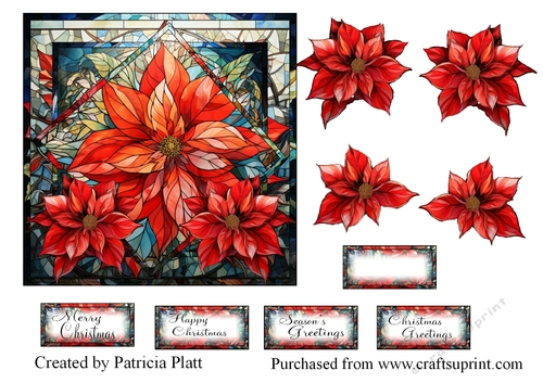 Stained Glass Poinsettia Square in Squares Christmas Topper