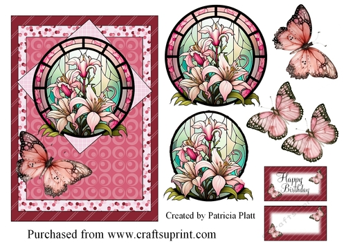 Stained Glass Lilies and Butterflies 