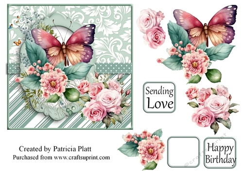 Teal Square Butterflies and Flowers Topper