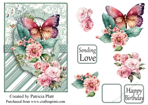 Teal 5x7 Butterflies and Flowers Topper