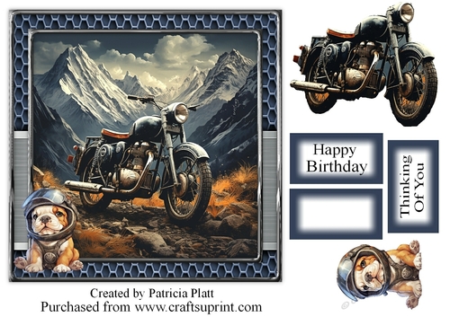 Mountain Motorcycle and Bulldog Pup Birthday Topper