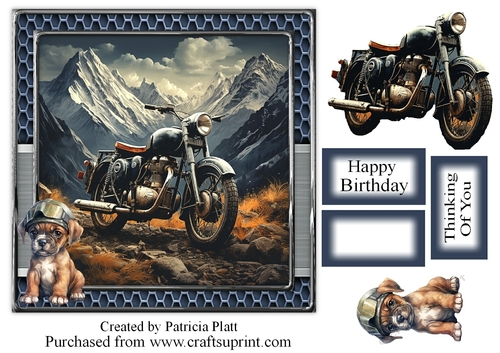 Mountain Motorcycle and Boxer Pup Birthday Topper