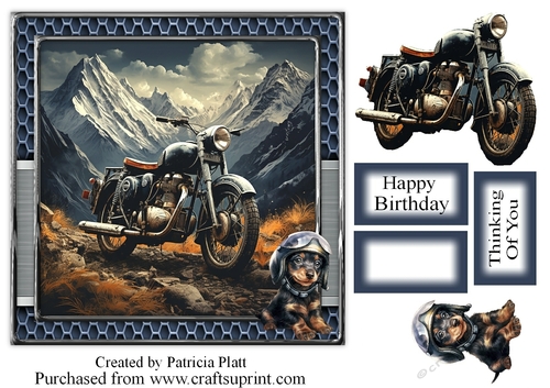 Mountain Motorcycle and Dachsund Pup Birthday Topper