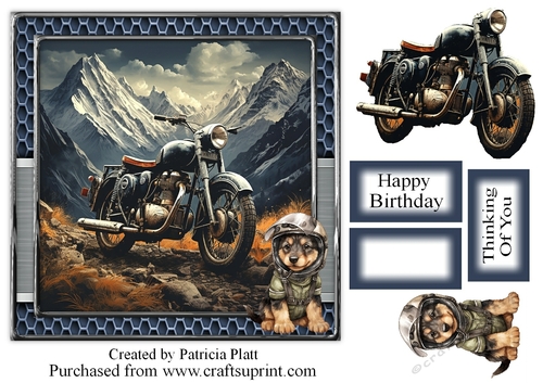 Mountain Motorcycle and German Shepard Pup Birthday Topper