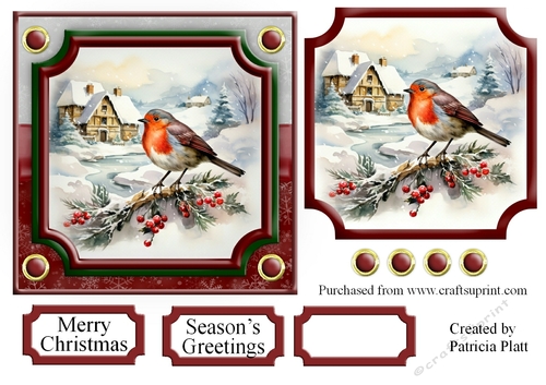 Christmas Robin Winter Scene Topper 2  6x6