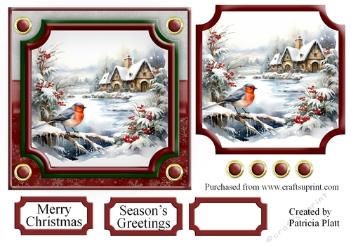 Christmas Bird Winter Scene Topper 3  6x6