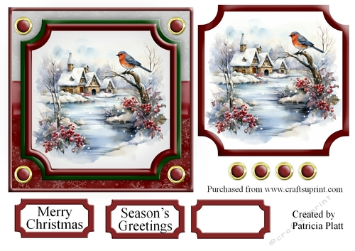 Christmas Bird Winter Scene Topper 4  6x6