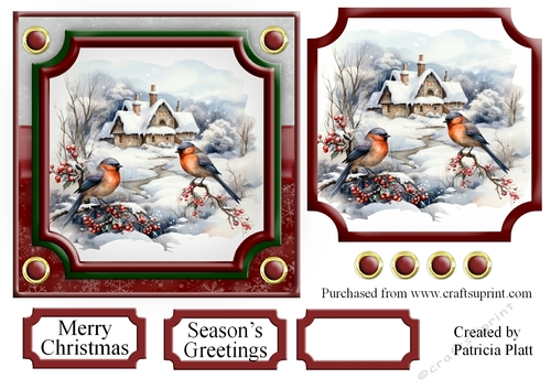 Christmas Birds Winter Scene Topper 5 6x6