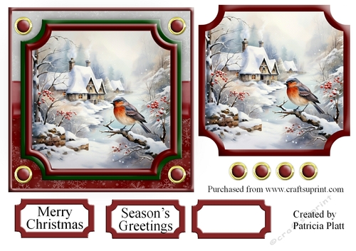 Christmas Bird Winter Scene Topper 6 6x6