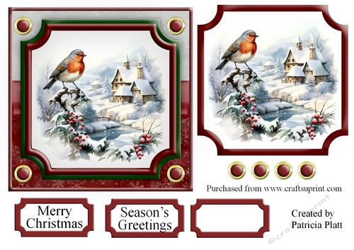 Christmas Robin Winter Scene Topper 7 6x6