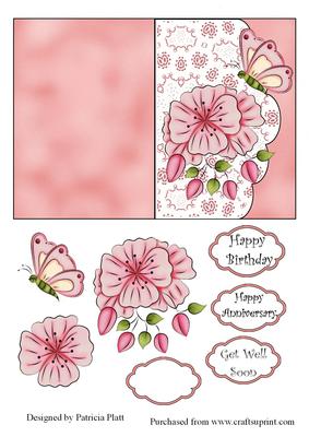 Pink Lace, Flowers and Butterfly