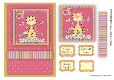 Ginger Cat with Daisys and Butterflys