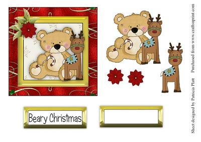 Square Beary Christmas Bear and Reindeer