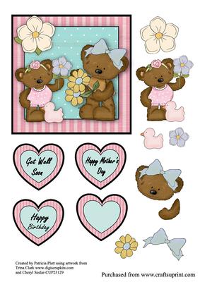 Baby Girl Bear Giving Mother Bear a Flower Topper