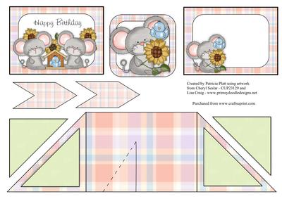 Criss Cross Pocket Birthday Mice,bird and Sunflower Card
