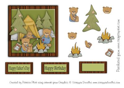 Camping Bears Father Day Square Card Topper