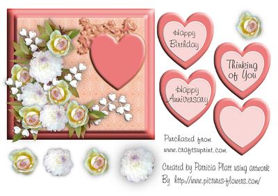 Peachy Fanciful Heart and Flowers Topper