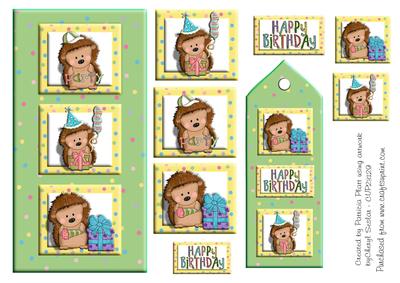 Hedgehogs Birthday Dl Topper and Bookmark