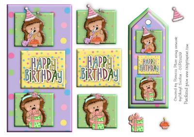 Hedgehogs Birthday Purple Dl Topper and Bookmark