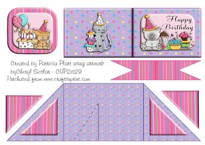 Card Criss Cross Pocket Purple Birthday Kittens