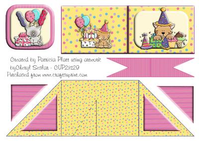 Card Criss Cross Pocket Yellow Birthday Kittens