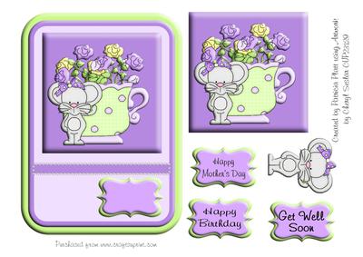 Lavendar and Lime Teacup Mouse with Roses Topper