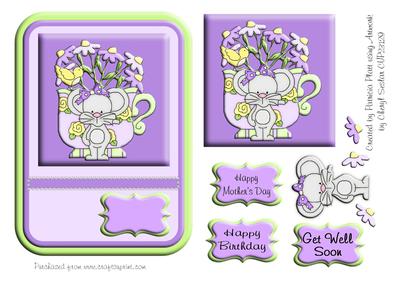 Lavendar and Lime Teacup Mouse with Asters Topper