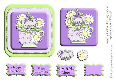 Lavendar and Lime Teacup Mouse Mothers Day Square Card