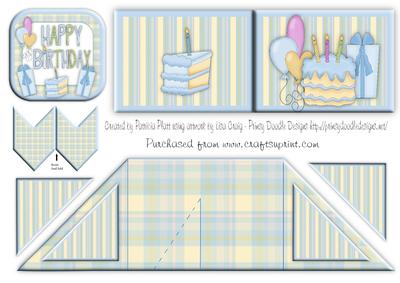 Card Criss Cross Pocket Blue Birthday with Cake and Balloons