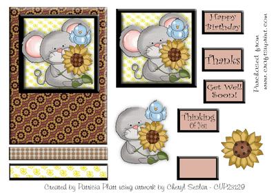 Sunflower Mouse and Blue Bird Friend Step by Step Topper