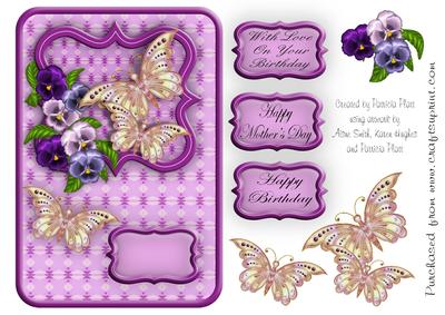 Mothers Day Purple Pasnsies and Butterflies Topper