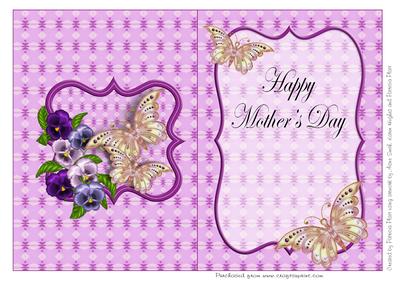 Purple Pansies and Butterflies Mother's Day Insert