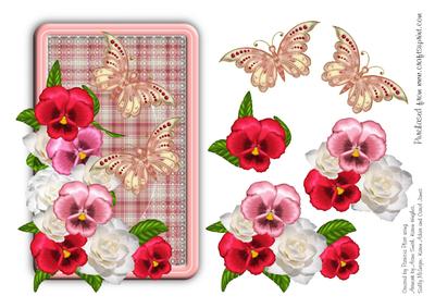 Pink Pansies with Butterflies, Lace and Plaid Step by Step