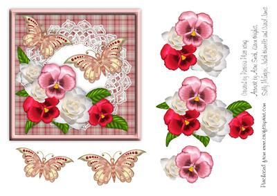 Square Pink Pansies White Camillia and Butterflies Topper
