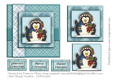 Blue Plaid Penquin Square Card Topper