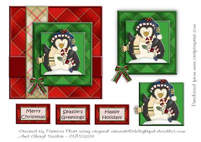 Penguin Red and Green Plaid Square Topper