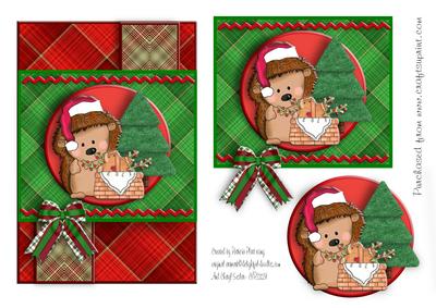 Hedgehog Christmas Red and Green Plaid Topper