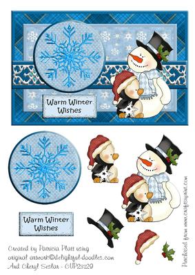 Frosty and Penguin Warm Winter Wishes Topper