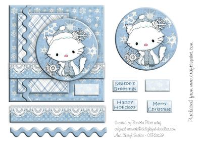 Snow Kitty Square Card Topper