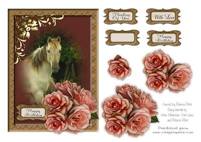 Pink Roses and Horse Card Topper