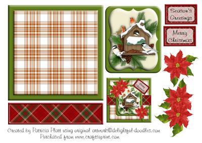 Poinsettias and Winter Birds Christmas Square Layered Topper