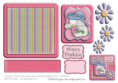 Pretty Elephant and Flowers Layered Square Topper