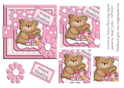 Cute Birthday Teddy Bear Pink Square Pyramid - Pyramage