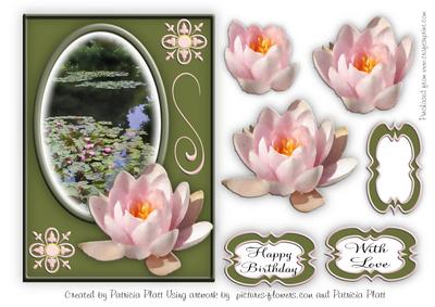Pink Water Lily Decoupage Birthday with Love Topper