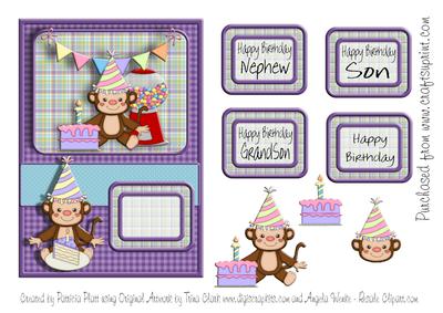 Birthday Monkey Son Nephew Grandson Card Topper