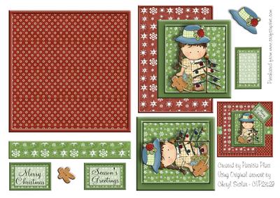 Pigtail Girl Merry Christmas Square Layered Topper
