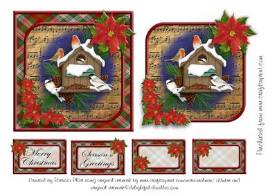 Christmas Night Bird Feeder Poinsettia Square Topper