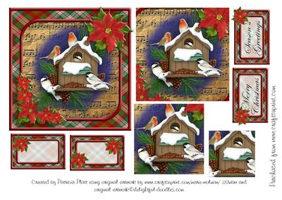Christmas Night Bird Feeder Poinsettias Pyramage Topper