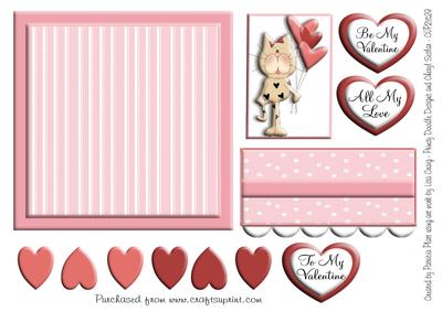 Valentine Cat Hearts Square Topper